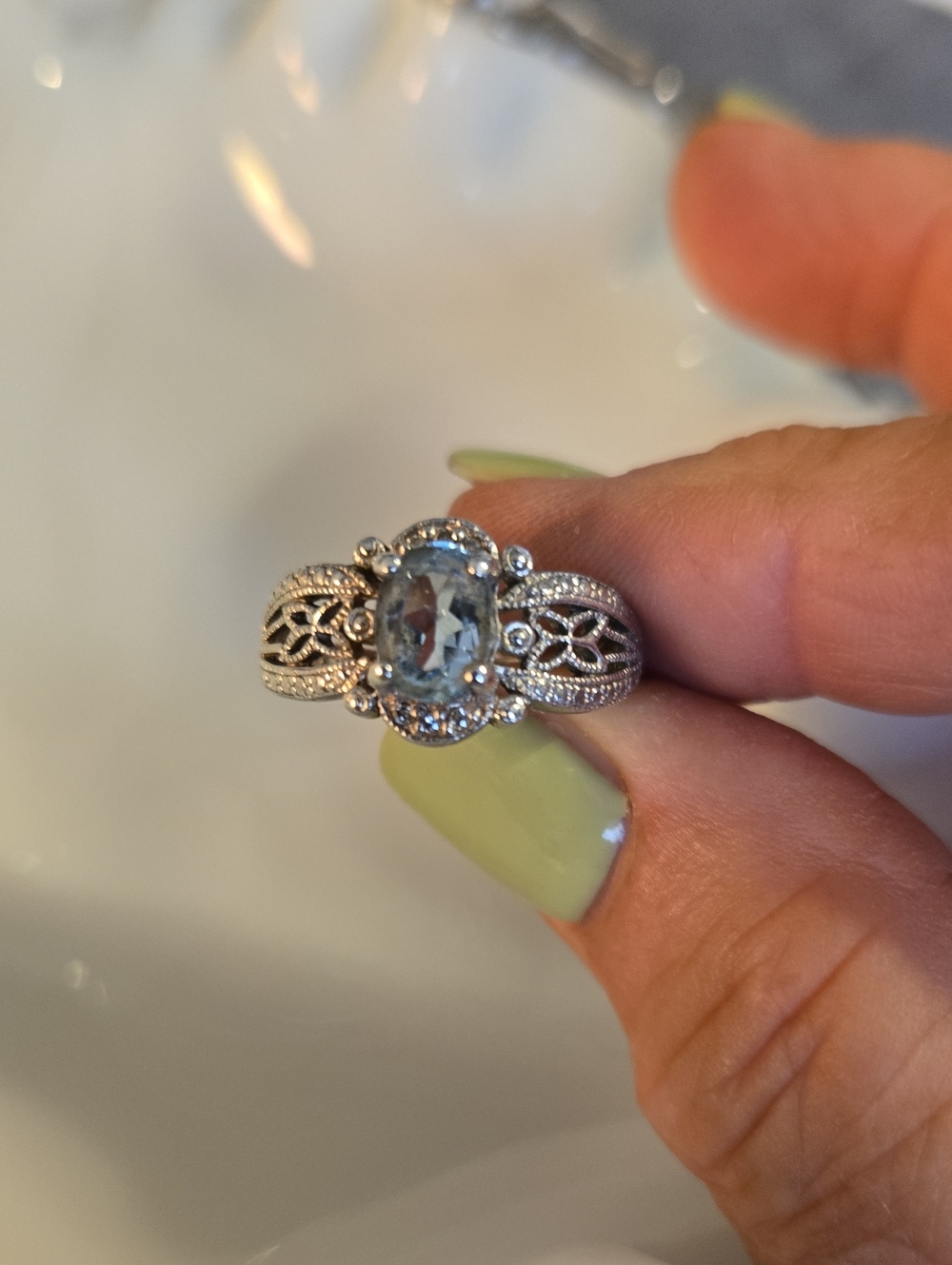 Sterling Silver Aquamarine Halo Ring - Light Blue